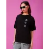 Baskılı Oversize T-shirt - Siyah