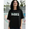 Baskılı Oversize T-shirt - Siyah