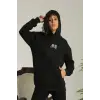 Baskılı Oversize Üç İplik Kapüşonlu Sweatshirt - Siyah