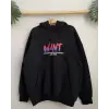 Baskılı Üç İplik Kapüşonlu Oversize Sweatshirt - Siyah