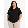 Battal Big Size Basic Tişört Bisiklet Yaka Rahat Kalıp T-Shirt - Siyah