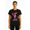 Bisiklet Yaka Kısa Kollu Baskılı T-shirt - Siyah