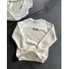 Bisiklet Yaka Üç İplik Baskılı Oversize SweatShirt - Beyaz