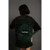 Bisiklet Yakalı Sırt Baskılı Oversize T-Shirt - Siyah