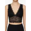 Dantel Bralet Crop Sütyen V Yaka Askılı Şık Esnek Rahat - Siyah