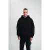 Double Oversize Kapşonlu Nakışlı SweatShirt - Siyah