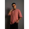 Erkek 24/1 Düz A Kalite Oversize T-shirt - Gül Kurusu