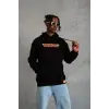 Erkek Armalı Baskılı Kapüşonlu Sweatshirt - Siyah