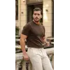 Erkek Basic Bisiklet Yaka Kısa Kollu Triko Tişört - %100 Pamuk Akrilik