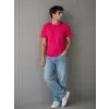 Erkek Basic Pamuklu Tişört Bisiklet Yaka Düz Renk Regular Fit T-Shirt - Fuşya