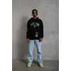 Erkek Baskılı Kapüşonlu Sweatshirt - Siyah