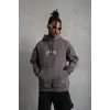 Erkek Baskılı Kapüşonlu Ve Kanguru Cepli Sweat- Gri