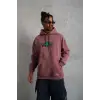 Erkek Baskılı Kapüşonlu Ve Kordon İpli Sweat - Gül Kurusu