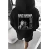 Erkek Baskılı Kapüşonlu Ve Kordon İpli Sweat - Siyah
