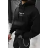 Erkek Baskılı Kapüşonlu Ve Kordon İpli Sweat - Siyah