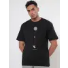 Erkek Baskılı Oversize T-shirt - Siyah