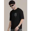 Erkek Baskılı Oversize T-shirt - Siyah