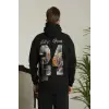 Erkek Baskılı Oversize Üç İplik Kapüşonlu Sweatshirt - Siyah