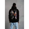 Erkek Baskılı Oversize Üç İplik Kapüşonlu Sweatshirt - Siyah