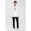 Erkek Baskılı Üç İplik Kapüşonlu Oversize Sweatshirt - Beyaz