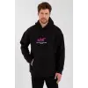 Erkek Baskılı Üç İplik Kapüşonlu Oversize Sweatshirt - Siyah