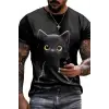 Erkek Bisiklet Yaka Kedi Baskılı Süprem T-shirt
