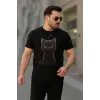 Erkek Bisiklet Yaka Kedi Baskılı Süprem T-shirt