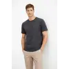 Erkek Bisiklet Yaka Tişört Regular Kalıp Basic Pamuklu Günlük Kullanım T-shirt - Füme