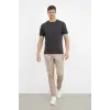 Erkek Bisiklet Yaka Tişört Regular Kalıp Basic Pamuklu Günlük Kullanım T-shirt - Füme