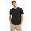 Erkek Bisiklet Yaka Tişört Regular Kalıp Basic Pamuklu Günlük Kullanım T-shirt - Siyah