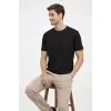 Erkek Bisiklet Yaka Tişört Regular Kalıp Basic Pamuklu Günlük Kullanım T-shirt - Siyah