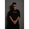 Erkek Bisiklet Yakalı Sırt Baskılı Oversize T-Shirt - Siyah