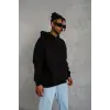 Erkek Düz Kapüşonlu Sweat - Siyah