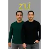 Erkek Fitilli Triko Kazak 2’li Set Siyah Haki Kalın Dokuma Pamuklu Regular Fit Bisiklet