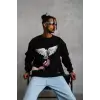 Erkek Güvercin Baskılı Sweatshirt - Siyah