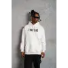 Erkek Kanguru Cep Baskılı Kapüşonlu Sweatshirt - Beyaz