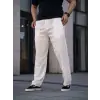 Erkek Keten Cepli Çıma Dikişli Jogger Buggy Pantalon Rahat Kalıp - Beyaz