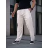 Erkek Keten Cepli Çıma Dikişli Jogger Buggy Pantalon Rahat Kalıp - Beyaz