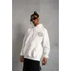 Erkek Kilim Desen Kapüşonlu Sweat- Beyaz