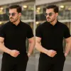 Erkek Kısa Kollu Yakalı çizgi Desenli Triko Bluz
