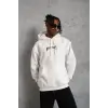Erkek Kordon İpli Baskılı Kapüşonlu Sweatshirt - Beyaz