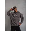 Erkek Kordon İpli Baskılı Kapüşonlu Sweatshirt - Füme