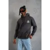 Erkek Kordonlu Maske Baskılı Kapşonlu Sweat - Gri