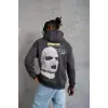 Erkek Kordonlu Maske Baskılı Kapşonlu Sweat - Gri