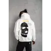 Erkek Kordonlu Maske Baskılı Kapüşonlu Sweat - Beyaz