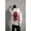 Erkek Maske Baskılı Kapüşonlu Sweat - Beyaz