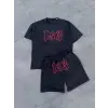 Erkek Nakış İşlemeli Şortlu Takım - Siyah