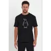 Erkek Nihilist Penguen Özel Tasarım Oversize Bisiklet Yaka Tişört - Siyah