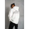 Erkek Nihilist Penguen Özel Tasarım Oversize Kapüşonlu Sweatshirt - Beyaz