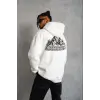 Erkek Nihilist Penguen Temalı Oversize Kapüşonlu Sweatshirt - Beyaz